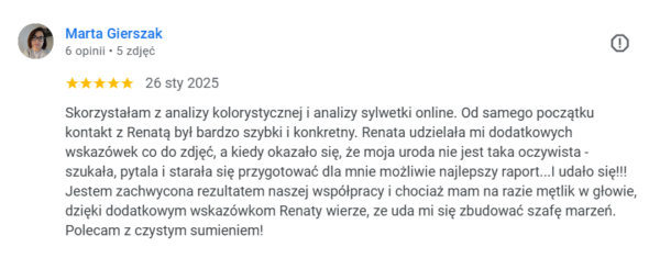 opinia klientki po analizie kolorystycznej online